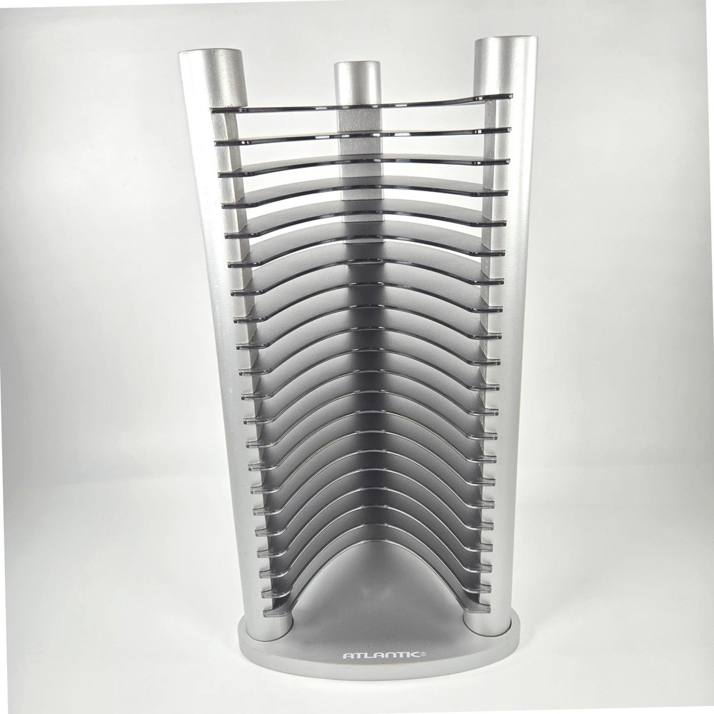 Vintage Y2K Atlantic Gray Acrylic Silver CD Storage Tower Rack 20 Slot Media